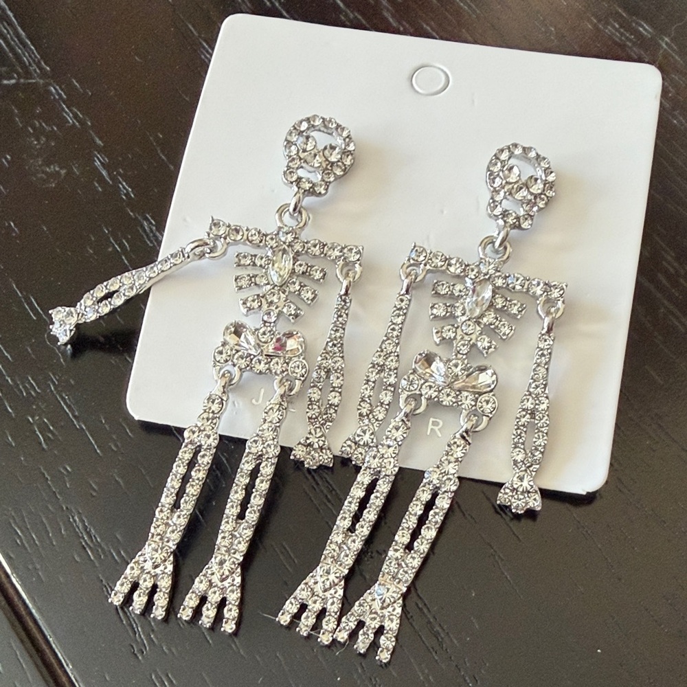 Articulated Rhinestone Skeleton Dangle Earrings-NWT
